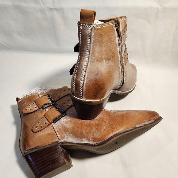 Brown Studded Ankle Boots with Buckle Straps - Picture 2 of 4